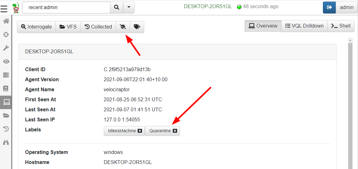 A host is quarantined