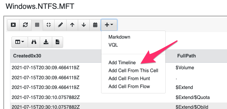 Adding a timeline cell to the notebook