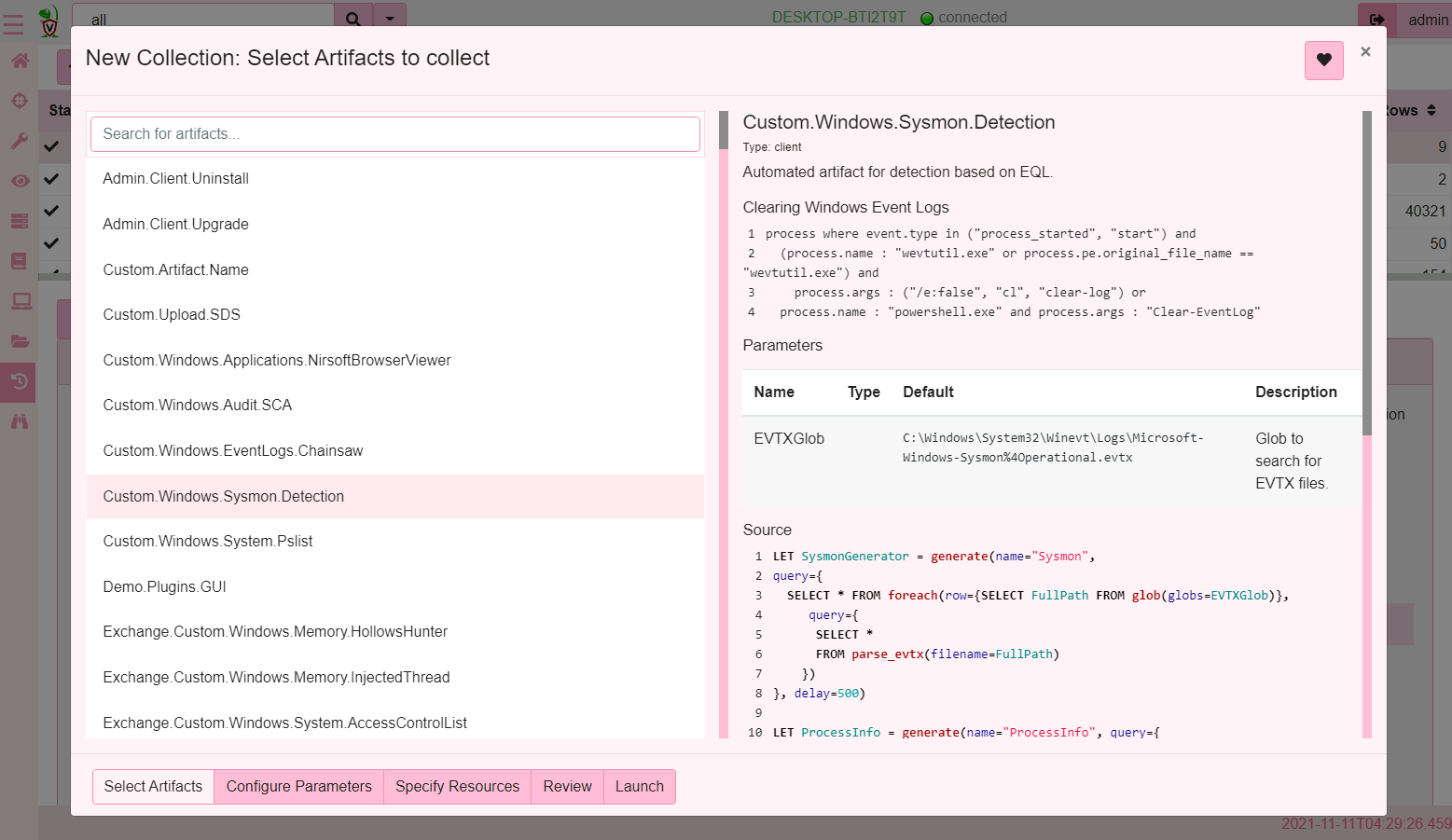 Collecting the new detection artifact