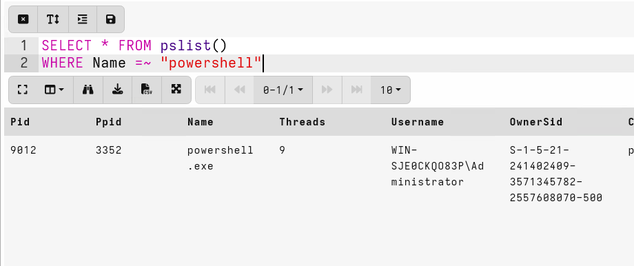 Filtering processes by name