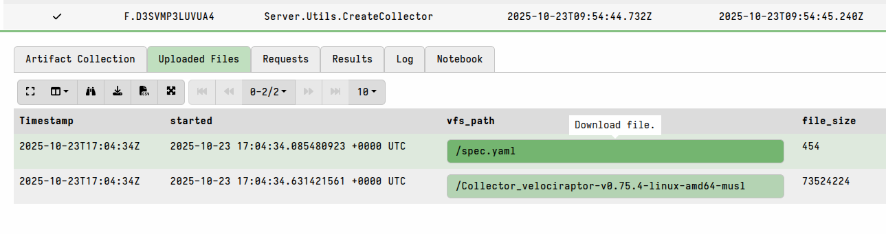 The spec file is created along with the collector