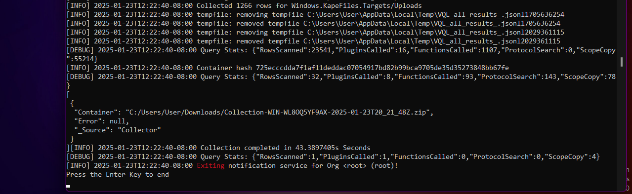 Viewing the Offline Collector completion status