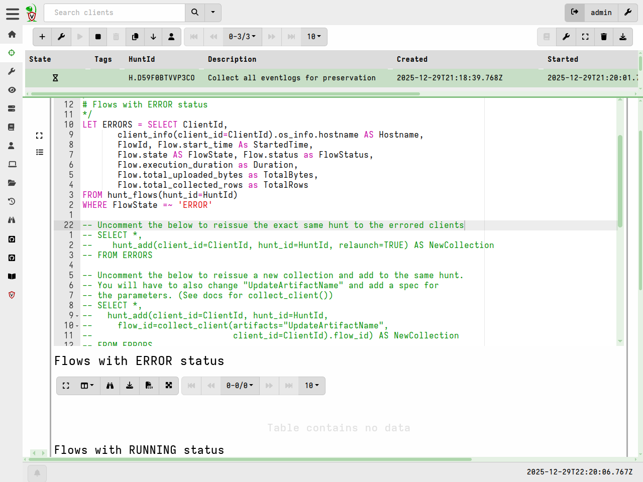 Helpful VQL queries included in the Hunt Progress template