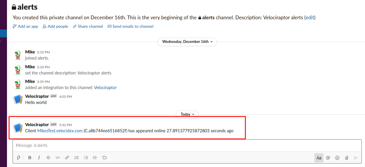 Receiving slack alerts
