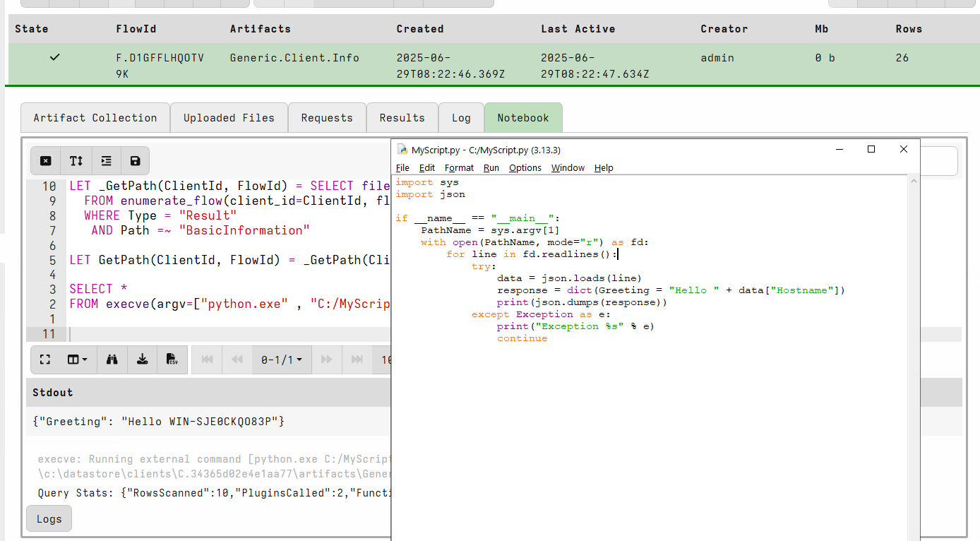 Iterating development of the python script